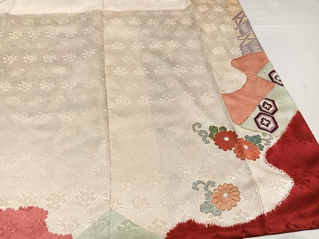 平和屋着物●豪華振袖　駒刺繍　絞り　檜扇御所車草花文　金彩　正絹　逸品　AABJ8487ph