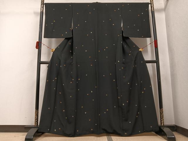 平和屋着物●上質な小紋　鈴　黒地　正絹　逸品　AABJ8488ph