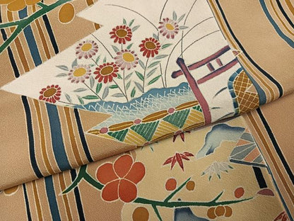 平和屋着物●訪問着　雪輪風景花鳥文　正絹　逸品　AABJ8490ph