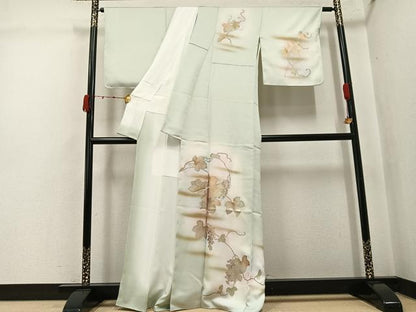 平和屋着物●訪問着　葡萄蔦の葉文　暈し染め　金彩　正絹　逸品　未使用　AABJ8497ph