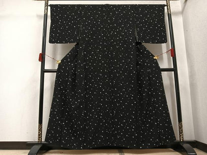 平和屋着物●上質な小紋　箔散らし文様　黒地　正絹　逸品　AABJ8498ph