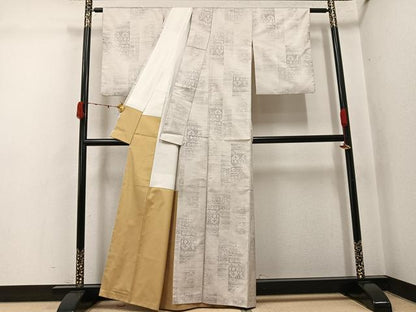 平和屋着物●本場大島紬　白大島　カタス7マルキ　花鳥文　正絹　逸品　AABJ8505ph