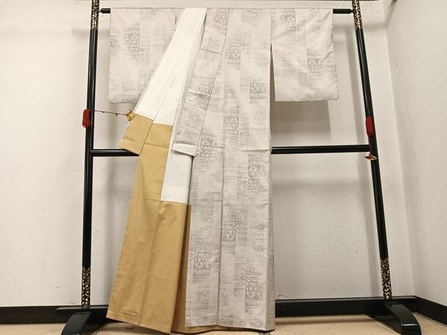 平和屋着物●本場大島紬　白大島　カタス7マルキ　花鳥文　正絹　逸品　AABJ8505ph