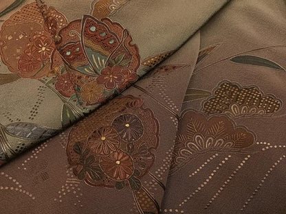 平和屋着物●訪問着　中国三大刺繍　汕頭刺繍　スワトウ刺繍　総刺繍　松竹梅雪輪花蝶文　暈し染め　正絹　逸品　AABJ8507ph