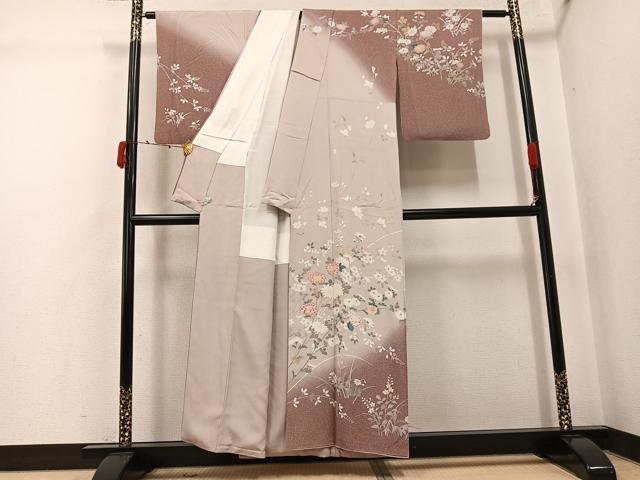 平和屋着物●訪問着　友禅　草花文　暈し染め　鈴乃屋扱い　正絹　逸品　AABJ8508ph