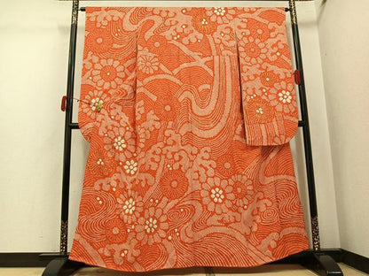 平和屋着物●豪華振袖　駒刺繍　絞り　立波花文　正絹　逸品　AABJ8509ph