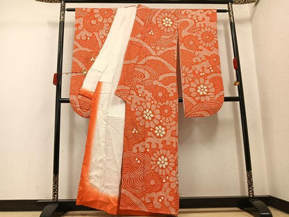 平和屋着物●豪華振袖　駒刺繍　絞り　立波花文　正絹　逸品　AABJ8509ph
