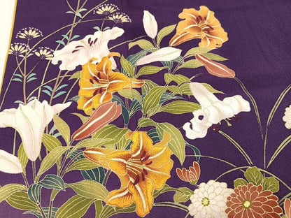 平和屋着物●豪華振袖　草花文　暈し染め　金彩　正絹　逸品　AABJ8510ph