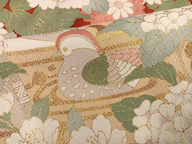 平和屋着物●豪華振袖　駒刺繍　鴛鴦花文　暈し染め　黒地　金彩　正絹　逸品　AABJ8524ph