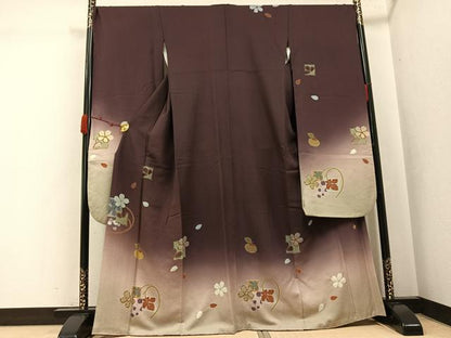 平和屋着物●豪華振袖　成り物　葡萄　柿　桜　暈し染め　金彩　正絹　逸品　AABJ8525ph