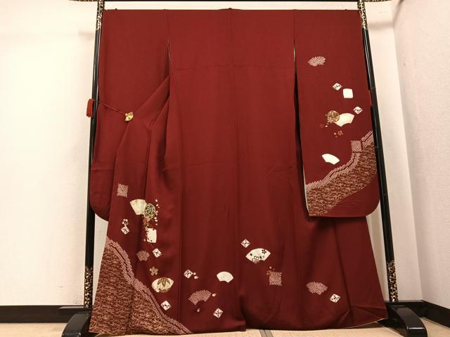 平和屋着物●豪華振袖　絞り　刺繍　地紙花毬文　金彩　正絹　逸品　AABJ8526ph