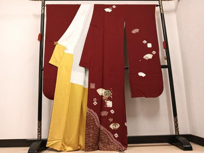 平和屋着物●豪華振袖　絞り　刺繍　地紙花毬文　金彩　正絹　逸品　AABJ8526ph