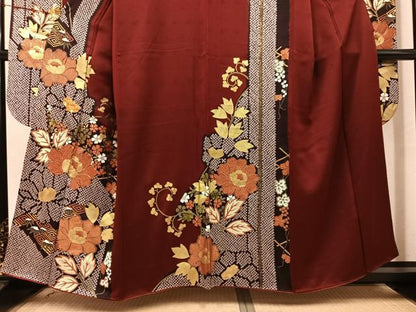 平和屋着物●豪華振袖　駒刺繍　草花文　金彩　正絹　逸品　AABJ8528ph
