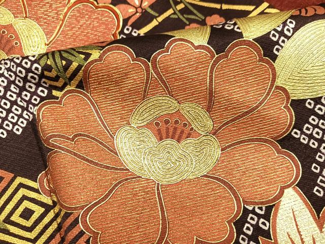 平和屋着物●豪華振袖　駒刺繍　草花文　金彩　正絹　逸品　AABJ8528ph