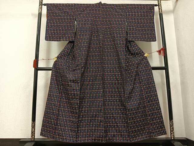 平和屋着物●上質な紬　花織　幾何学文様　やまと誂製　正絹　逸品　未使用　AABJ8532ph