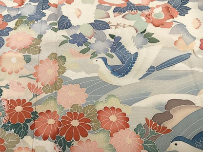 平和屋着物●訪問着　友禅　作家物　花鳥文　正絹　逸品　AABJ8533ph