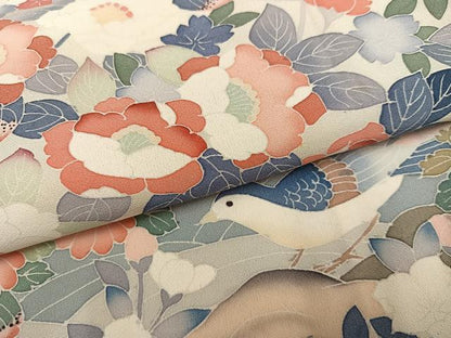 平和屋着物●訪問着　友禅　作家物　花鳥文　正絹　逸品　AABJ8533ph