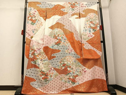 平和屋着物●豪華振袖　駒刺繍　鴛鴦吉祥花文　金彩　正絹　逸品　AABJ8535ph