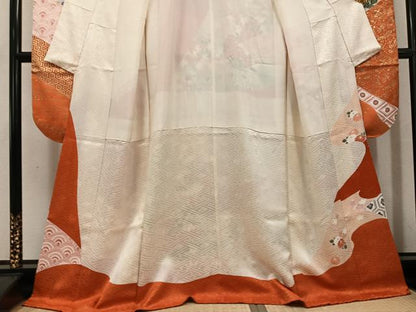 平和屋着物●豪華振袖　駒刺繍　鴛鴦吉祥花文　金彩　正絹　逸品　AABJ8535ph