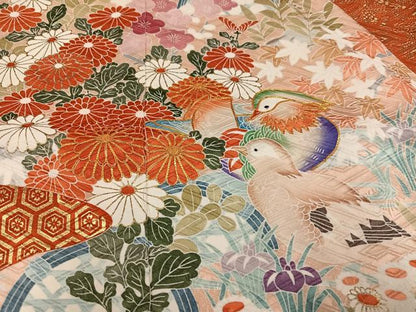 平和屋着物●豪華振袖　駒刺繍　鴛鴦吉祥花文　金彩　正絹　逸品　AABJ8535ph