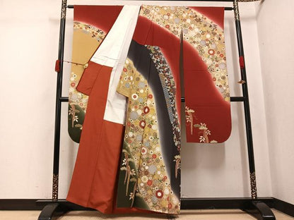 平和屋着物●豪華振袖　花蝶青海波　暈し染め　金彩　正絹　逸品　AABJ8536ph