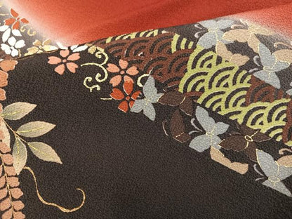 平和屋着物●豪華振袖　花蝶青海波　暈し染め　金彩　正絹　逸品　AABJ8536ph