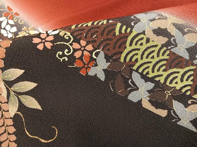 平和屋着物●豪華振袖　花蝶青海波　暈し染め　金彩　正絹　逸品　AABJ8536ph