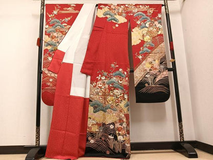 平和屋着物●豪華振袖　駒刺繍　草花鼓文　暈し染め　金彩　まるやま扱い　正絹　逸品　AABJ8538ph