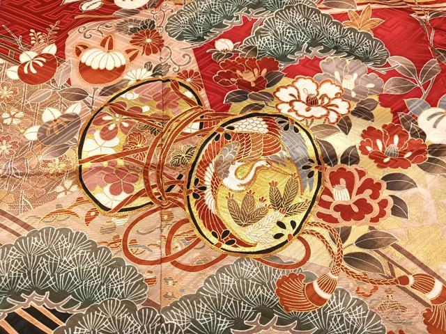 平和屋着物●豪華振袖　駒刺繍　草花鼓文　暈し染め　金彩　まるやま扱い　正絹　逸品　AABJ8538ph