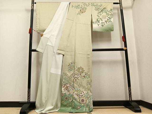 平和屋着物●訪問着　鳳凰更紗　暈し染め　金彩　ロング丈　正絹　逸品　未使用　AABJ8543ph