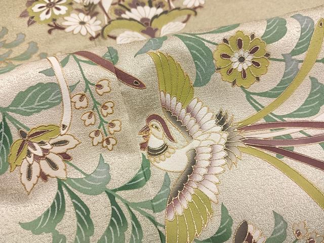 平和屋着物●訪問着　鳳凰更紗　暈し染め　金彩　ロング丈　正絹　逸品　未使用　AABJ8543ph