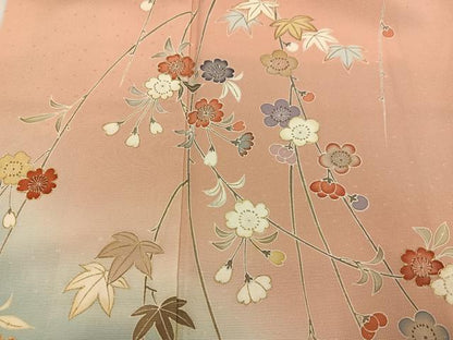 平和屋着物●創業460年・千總　訪問着　草花文　暈し染め　金彩　正絹　逸品　AABJ8545ph