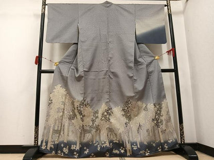 平和屋着物●インド・アッサム　野蚕糸　手織　ムガシルク　訪問着　動物樹林文　正絹　逸品　AABJ8551ph