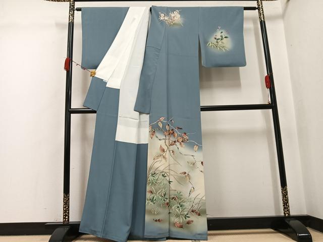 平和屋着物●訪問着　作家物　真也　手描き　花鳥文　暈し染め　正絹　逸品　AABJ8557ph