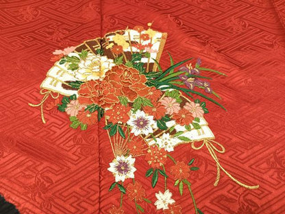 平和屋着物●豪華振袖　駒刺繍　絞り　檜扇花文　正絹　逸品　AABJ8559ph