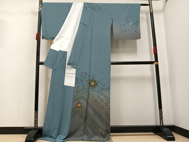 平和屋着物●訪問着 総刺繍 中国三大刺繍 スワトウ刺繍 汕頭刺繍 蘇州刺繍 更紗文 暈し染め 金糸 ロング丈 正絹 逸品 AABJ8560ph