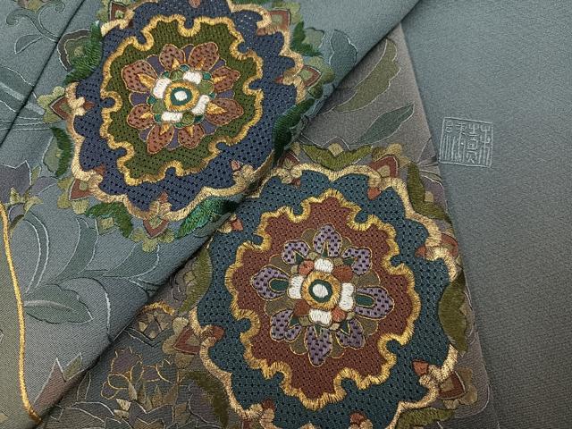 平和屋着物●訪問着 総刺繍 中国三大刺繍 スワトウ刺繍 汕頭刺繍 蘇州刺繍 更紗文 暈し染め 金糸 ロング丈 正絹 逸品 AABJ8560ph