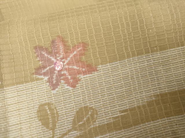平和屋着物＊夏物　小紋　紅梅織　楓　ビーズ　洗える着物　AABJ8564cs