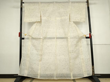 平和屋着物＊夏物　本場大島紬　夏大島　白大島　草花文　三越扱い　正絹　逸品　未使用　AABJ8574cs
