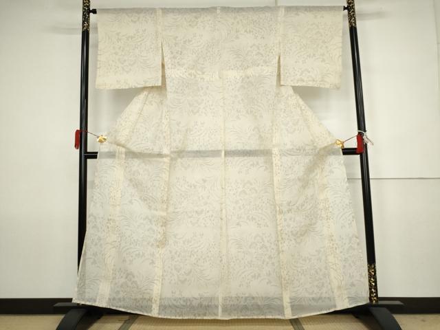 平和屋着物＊夏物　本場大島紬　夏大島　白大島　草花文　三越扱い　正絹　逸品　未使用　AABJ8574cs