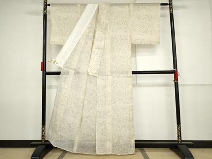 平和屋着物＊夏物　本場大島紬　夏大島　白大島　草花文　三越扱い　正絹　逸品　未使用　AABJ8574cs