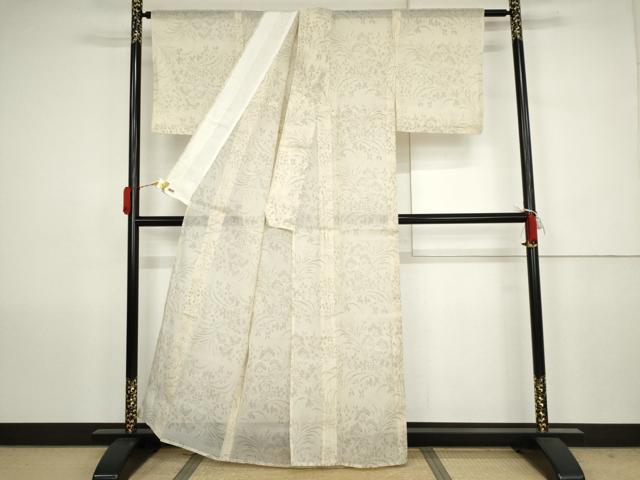 平和屋着物＊夏物　本場大島紬　夏大島　白大島　草花文　三越扱い　正絹　逸品　未使用　AABJ8574cs