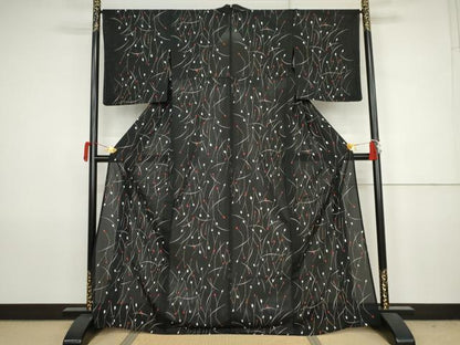 平和屋着物＊夏物　洗える最高級着物　＜英＞はなぶさ謹製　小紋　絽　蕾　黒地　洗える着物　AABJ8575cs