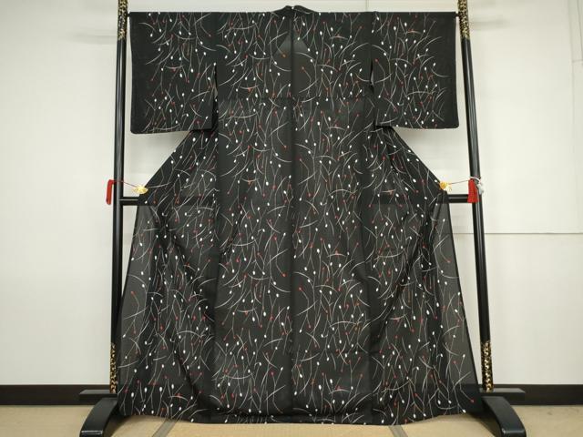 平和屋着物＊夏物　洗える最高級着物　＜英＞はなぶさ謹製　小紋　絽　蕾　黒地　洗える着物　AABJ8575cs