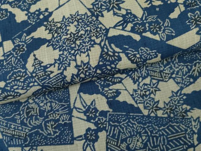 平和屋着物＊夏物　本場阿波藍染　角田智造　小紋　色紙重ね人物風景文　正絹　逸品　AABJ8577cs