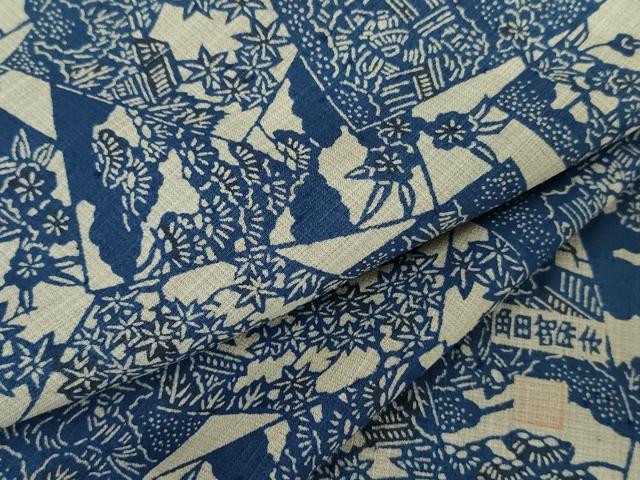 平和屋着物＊夏物　本場阿波藍染　角田智造　小紋　色紙重ね人物風景文　正絹　逸品　AABJ8577cs