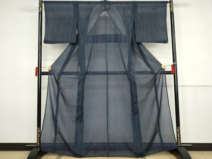 平和屋着物＊夏物　紗紬　縞　正絹　逸品　AABJ8579cs