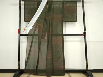 平和屋着物＊夏物　小紋　紗　霞文　暈し染め　洗える着物　AABJ8584cs