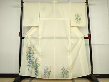 平和屋着物＊夏物　訪問着　絽　手描き　枝花文　正絹　逸品　AABJ8589cs