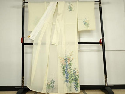 平和屋着物＊夏物　訪問着　絽　手描き　枝花文　正絹　逸品　AABJ8589cs